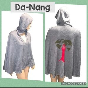 Da-Nang Gray Hooded Cashmere Blend Poncho Size XS